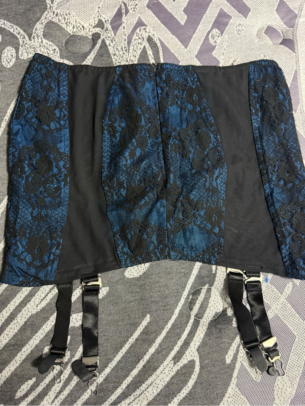 Lip Service pinup gothic Blue and Black Lace Corset skirt garter belts sheer